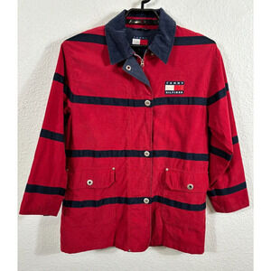 Vintage Tommy Hilfiger Jacket Womens Medium Red Striped‎ Cotton Blend